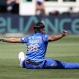 Afghanistan’s Hamid Hassan reacts after taking a catch to dismiss Scotland's Josh Davey during their Cricket World Cup Pool A match in Dunedin, New Zealand, Thursday, Feb. 26, 2015. (AP Photo/Dianne Manson)