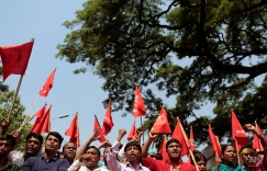 Bangladeshi garment workers and activists shout slogans during a May Day rally demanding better work environment, in Dhaka, Bangladesh, Friday, May 1, 2015. May 1 is celebrated as the International Labor Day or May Day across the world. (AP Photo/A.M. Ahad)