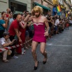 A competitor runs during the Gay Pride High Heels race in Madrid, Spain, Thursday, July 2, 2015. (AP Photo/Andres Kudacki)