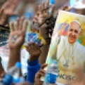 In this July 6, 2015 photo, pilgrims hold up their hands to be blessed by Pope Francis during a Mass at the Samanes Park in Guayaquil, Ecuador. Latin America's first pope arrived in this port city on Monday for the first big event of a three-nation tour that includes Paraguay and Bolivia. Hundreds of thousands listened to the pope on the packed dirt park while standing in the hot sun. (AP Photo/Fernando Vergara)