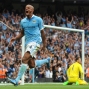 Manchester City’s Vincent Kompany celebrates after scoring against Chelsea during the English Premier League soccer match between Manchester City and Chelsea at Etihad stadium, Manchester, England, Sunday, Aug. 16, 2015. (AP Photo/Rui Vieira)