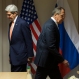 U.S. Secretary of State John Kerry, left, and Russian Foreign Minister Sergey Lavrov walk to their seats for a meeting about Syria, in Zurich, Switzerland, on Wednesday, Jan. 20, 2016, before Kerry was to attend the World Economic Forum in Davos. Kerry’s trip is expected to last nine days and to encompass stops in Switzerland, Saudi Arabia, Laos, Cambodia, and China. (AP Photo/Jacquelyn Martin, Pool)